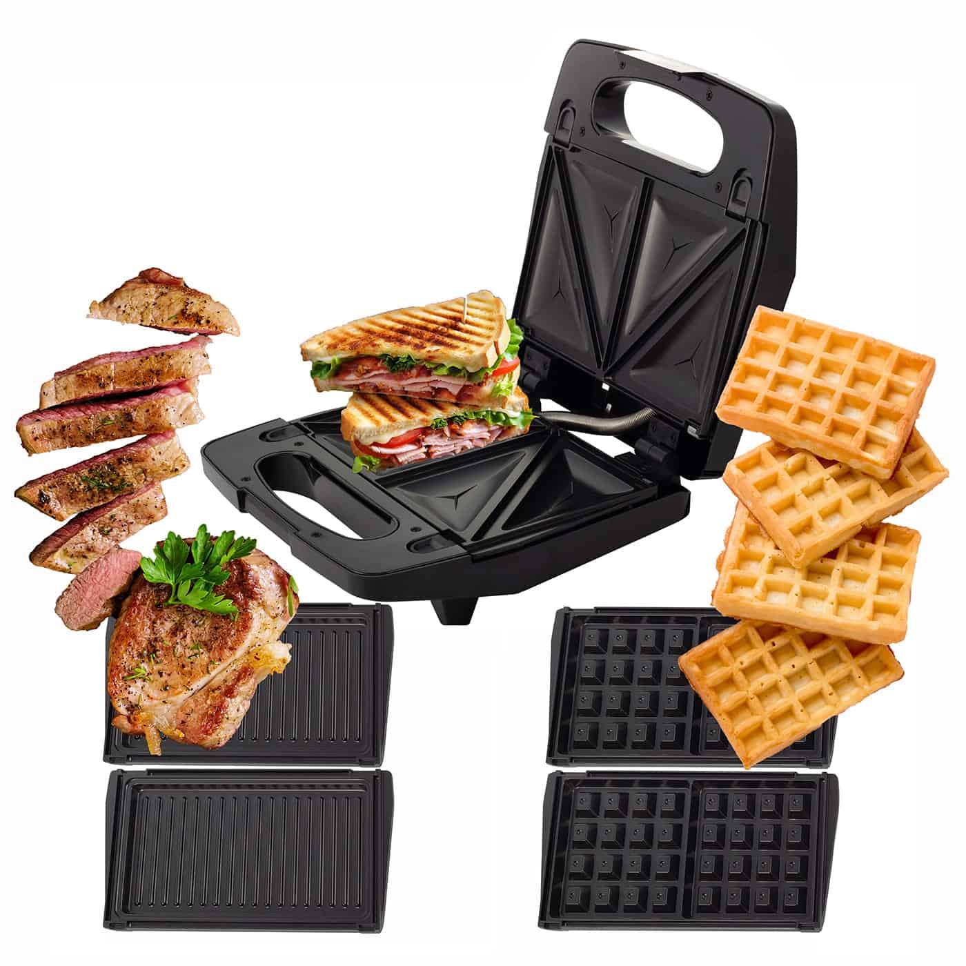 Sandwich-maker electric, 3-in-1, placi antiaderente, 800W - imagine 2
