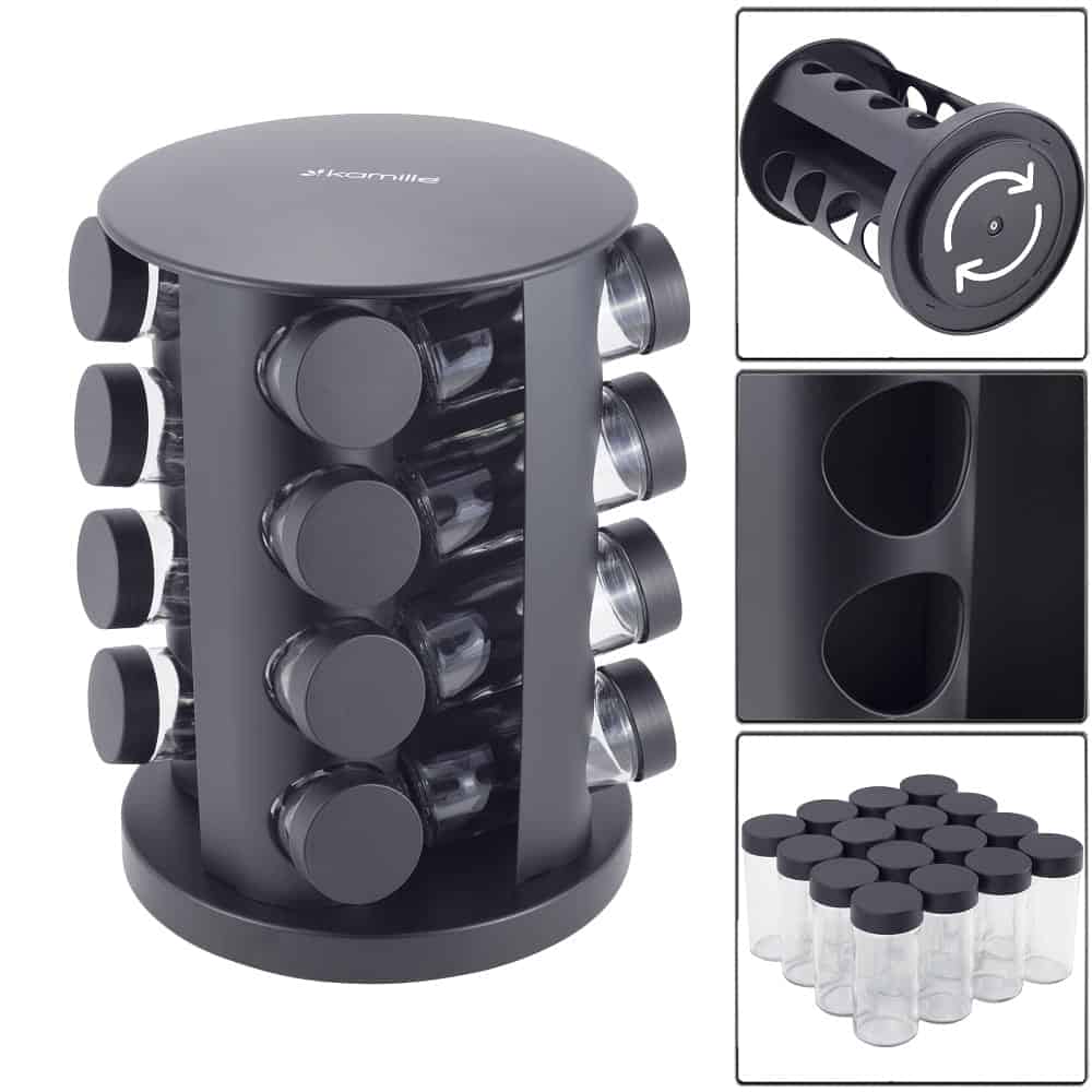 Suport rotativ condimente, 16 recipiente, inox, negru - imagine 6