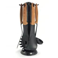 Set ustensile bucatarie, 7 piese, manere din inox, pe suport