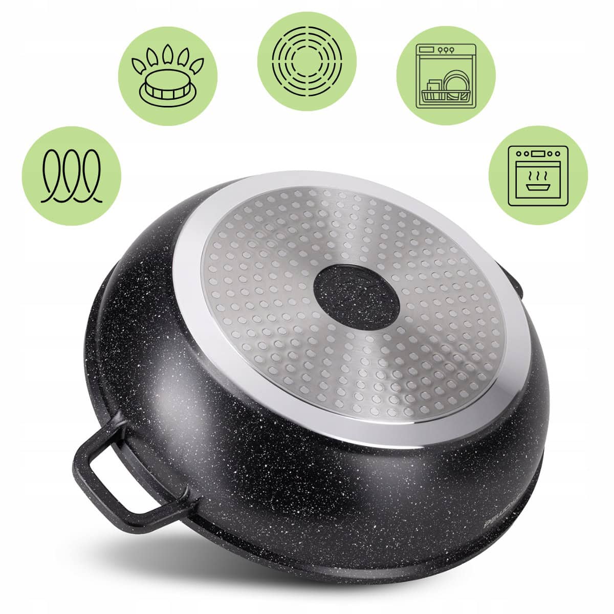 Cratita, invelis marmorat, 5.5 L, cu capac de sticla, aluminiu, inductie - imagine 7