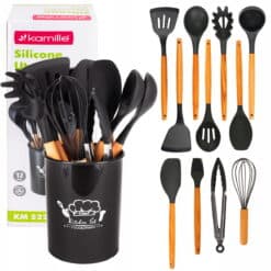 Set ustensile bucatarie 11 piese, silicon, cu suport