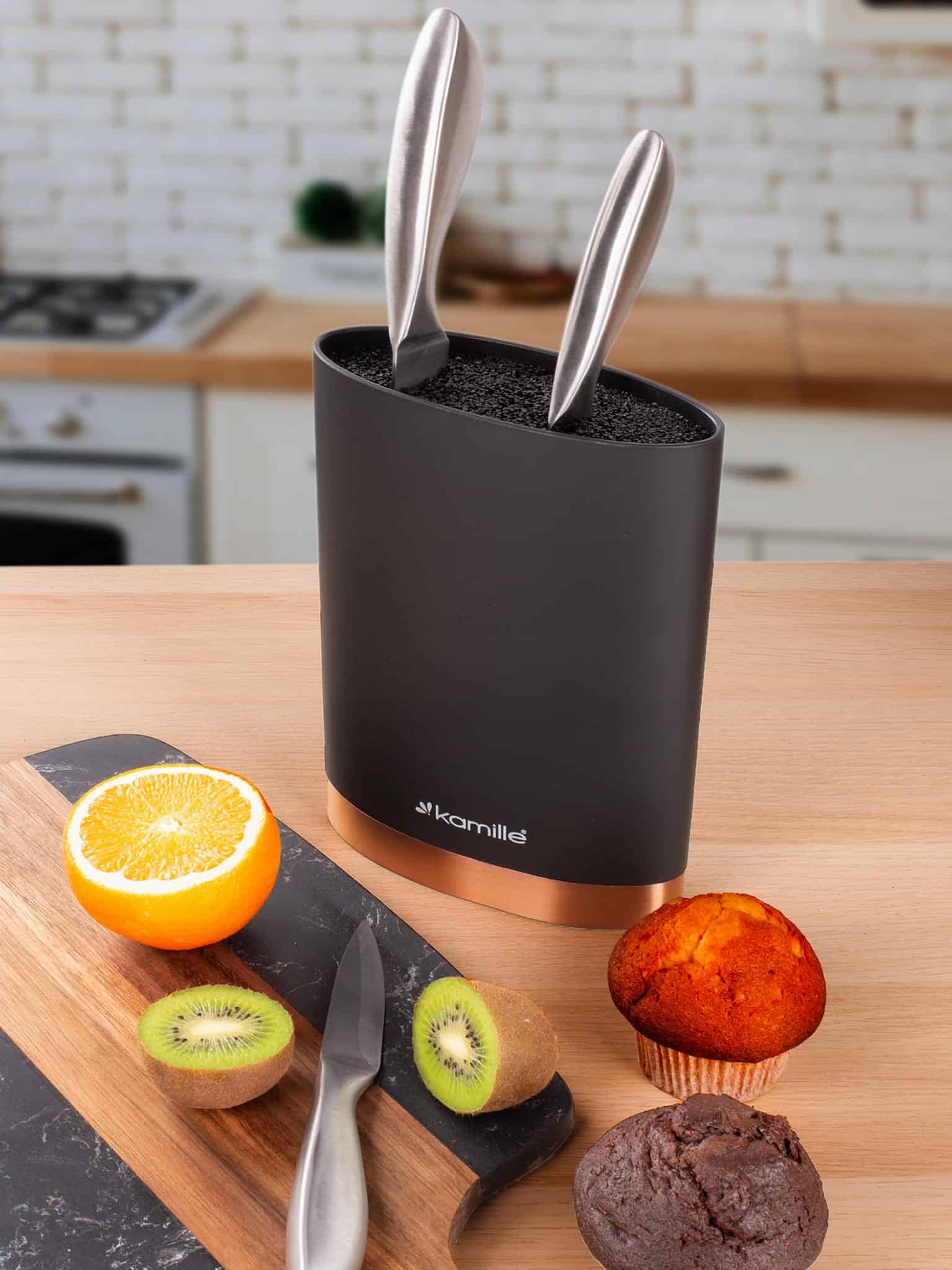 Suport pentru cutite, stil bloc, elegant, cu insertie detasabila, 22 cm - imagine 3