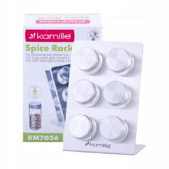 Set suport condimente Kamille, 6 recipiente sticla, inox