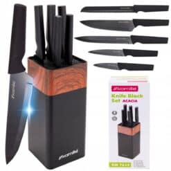 Set 5 cutite de bucatarie, cu suport, inox/plastic, negru