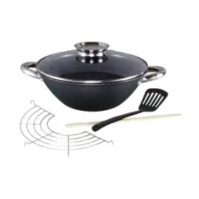 Wok cu acoperire din marmura, 32 cm, cu betisoare