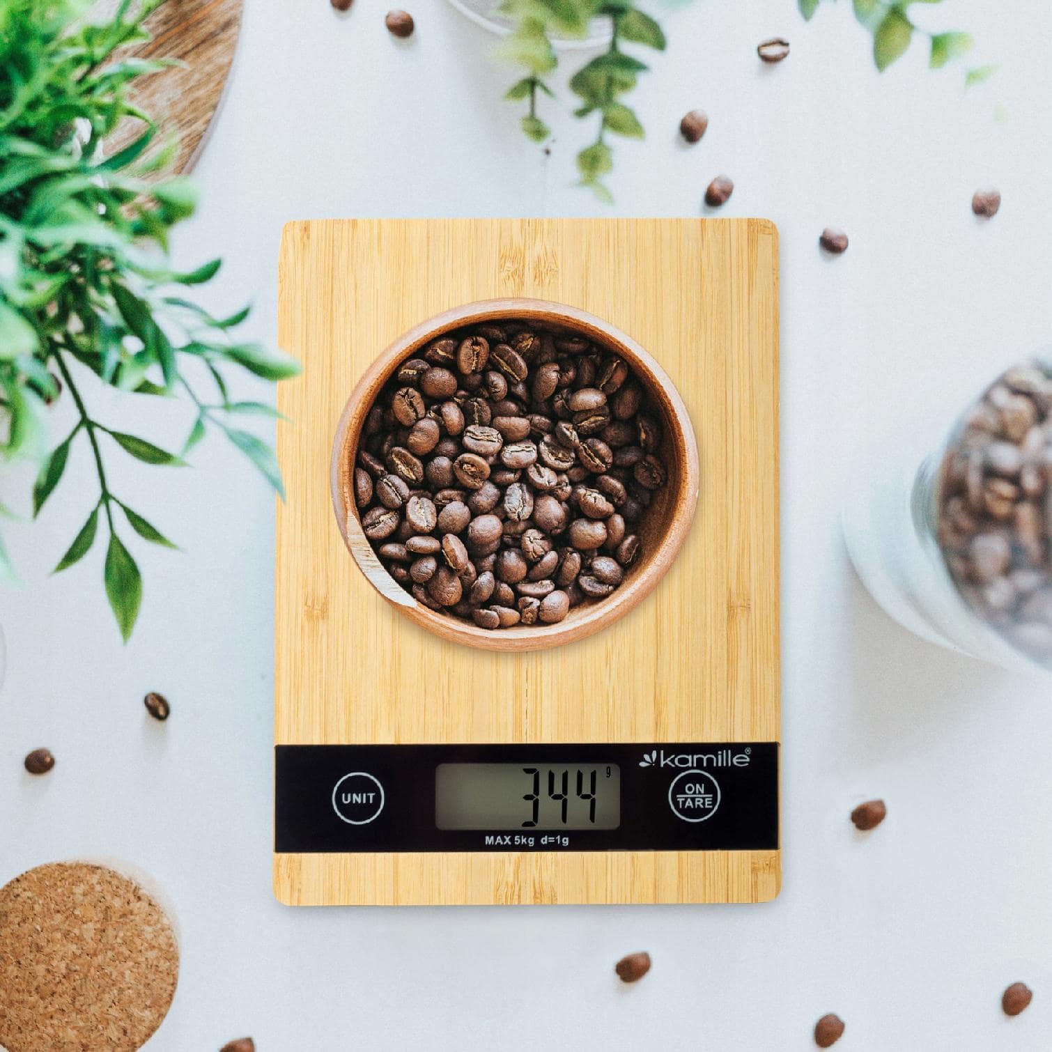 Cantar digital de bucatarie, 5 kg, precizie 1 g, LCD, 20x14.5x2 cm, bej/negru - imagine 2