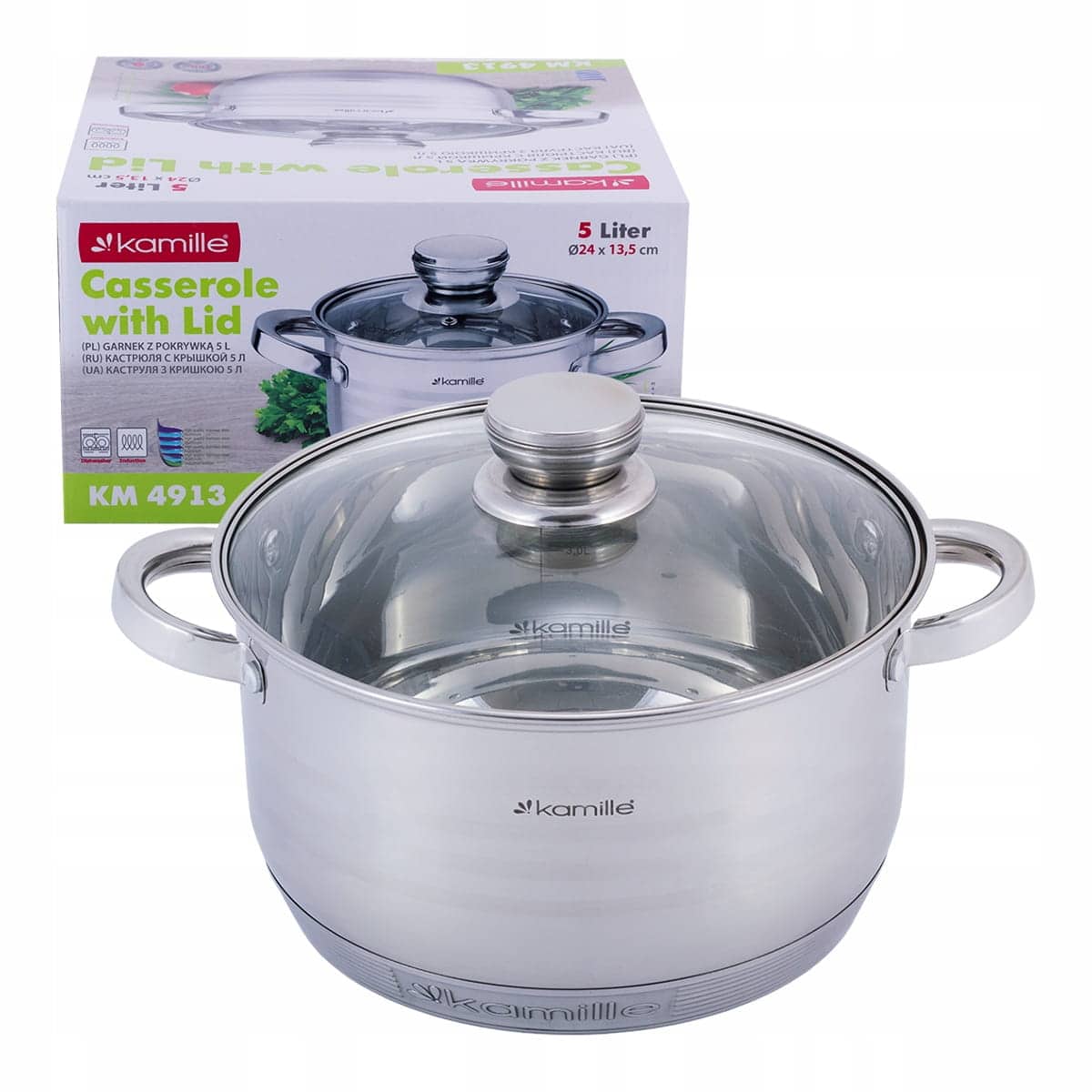 Oala, inox, 5 L, capac sticla, 24 cm - imagine 6