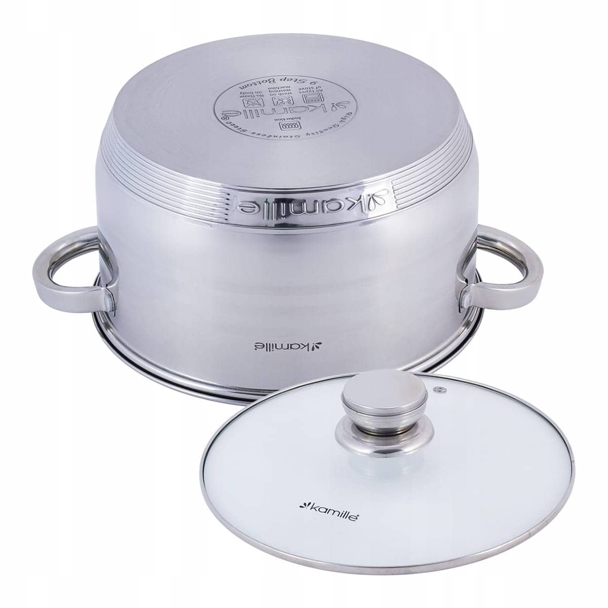 Oala, inox, 5 L, capac sticla, 24 cm - imagine 5