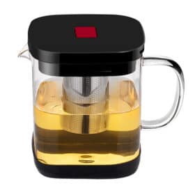 Ceainic cu infuzor, 1000 ml, sticla/inox/silicon, 14 x 11 cm, argintiu/transparent