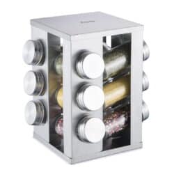Set suport rotativ cu 12 recipiente condimente, inox