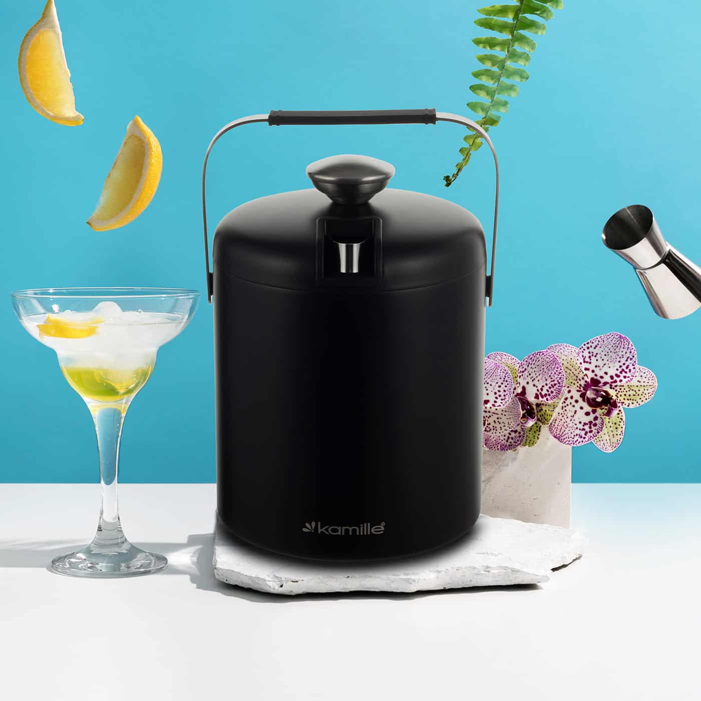 Set frapiera termica, inox, cu cleste, 1.3 L, 14x19 cm, negru/argintiu - imagine 6