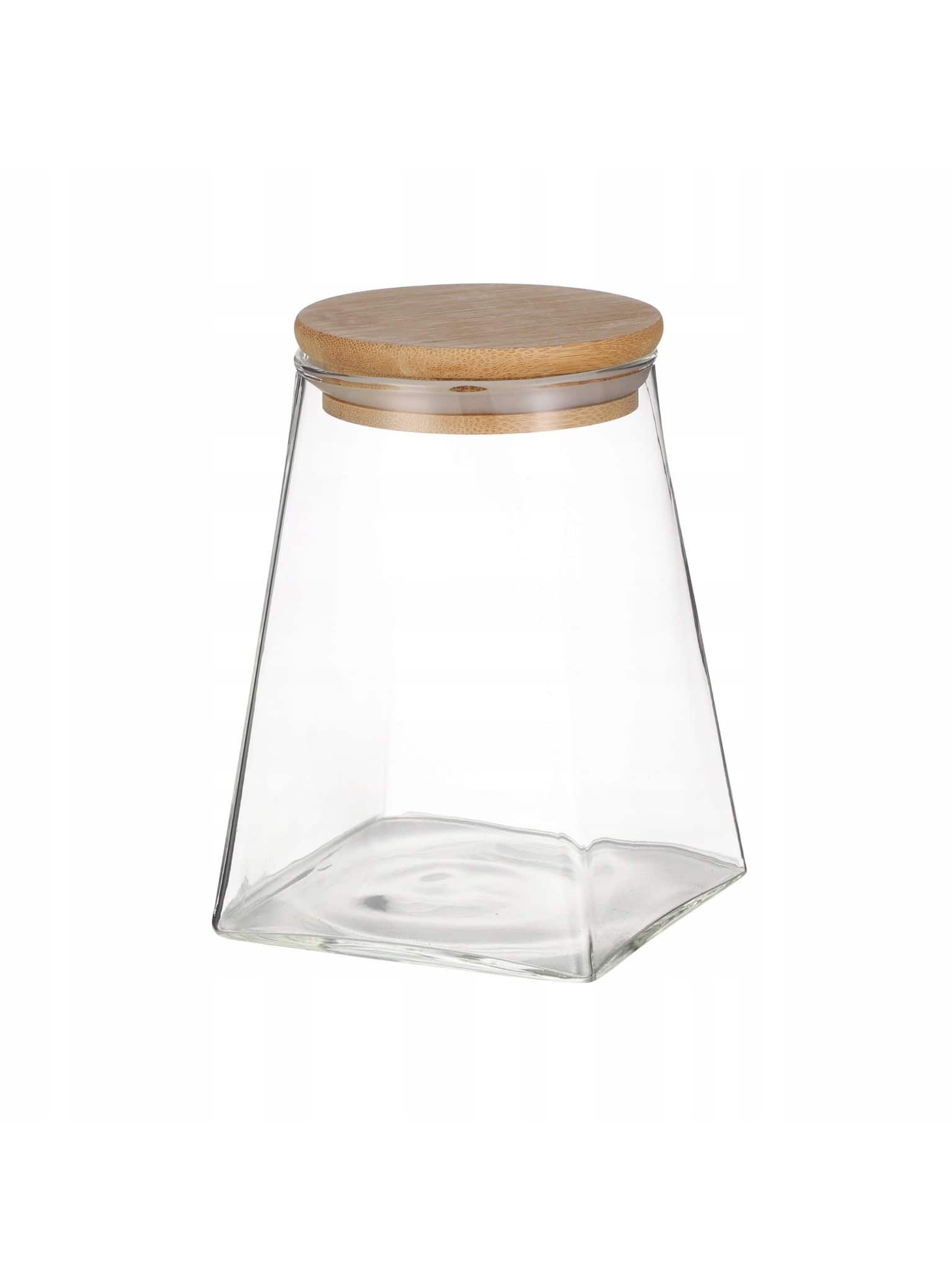 Borcan pentru condimente, sticla transparenta cu capac din bambus, 600 ml, etans, 9x9x11.6cm,