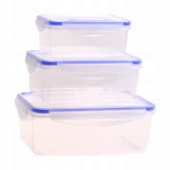 Set 3 cutii alimentare, din plastic 400 ml, 800 ml, 1200 ml, margine albastra