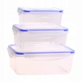 Set 3 cutii alimentare, din plastic 400 ml, 800 ml, 1200 ml, margine albastra