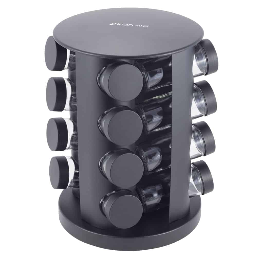 Suport rotativ condimente, 16 recipiente, inox, negru - imagine 2