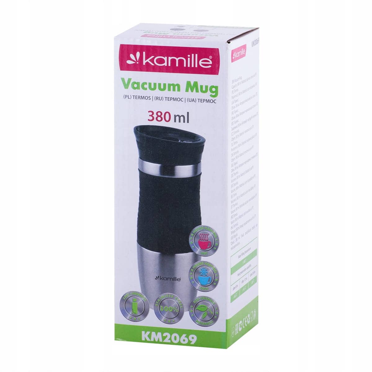 Cana termica, sticla termo, 380 ml, pentru apa, Negru - imagine 5