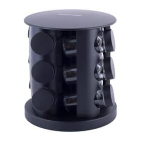 Set suport rotativ condimente, 12 recipiente, inox, negru