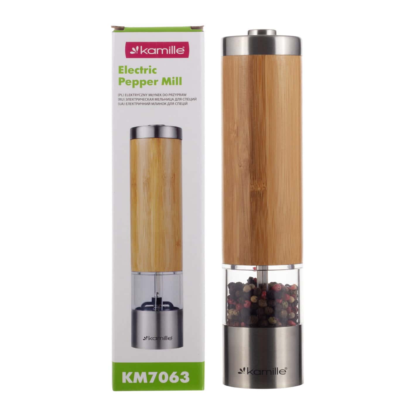 Rasnita electrica inox si bambus, transparenta, 5x21.5cm - imagine 10