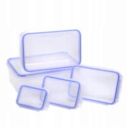 Set 5 cutii alimentare, din plastic, 180 ml - 2200 ml, margine albastra
