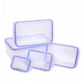 Set 5 cutii alimentare, din plastic, 180 ml - 2200 ml, margine albastra