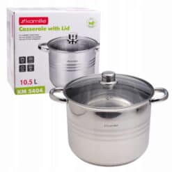 Oala din otel inoxidabil, 10.5 L, cu capac, 26 cm, inductie gaz