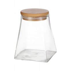 Borcan etans pentru condimente, sticla cu capac din bambus, 7.5x7.5x9.5cm, 350ml