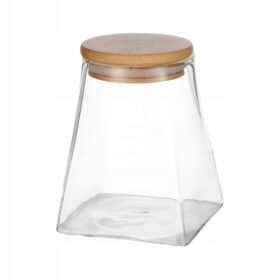 Borcan etans pentru condimente, sticla cu capac din bambus, 7.5x7.5x9.5cm, 350ml