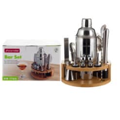 Set barman profesional, inox, 11 piese, cu stand/suport, argintiu