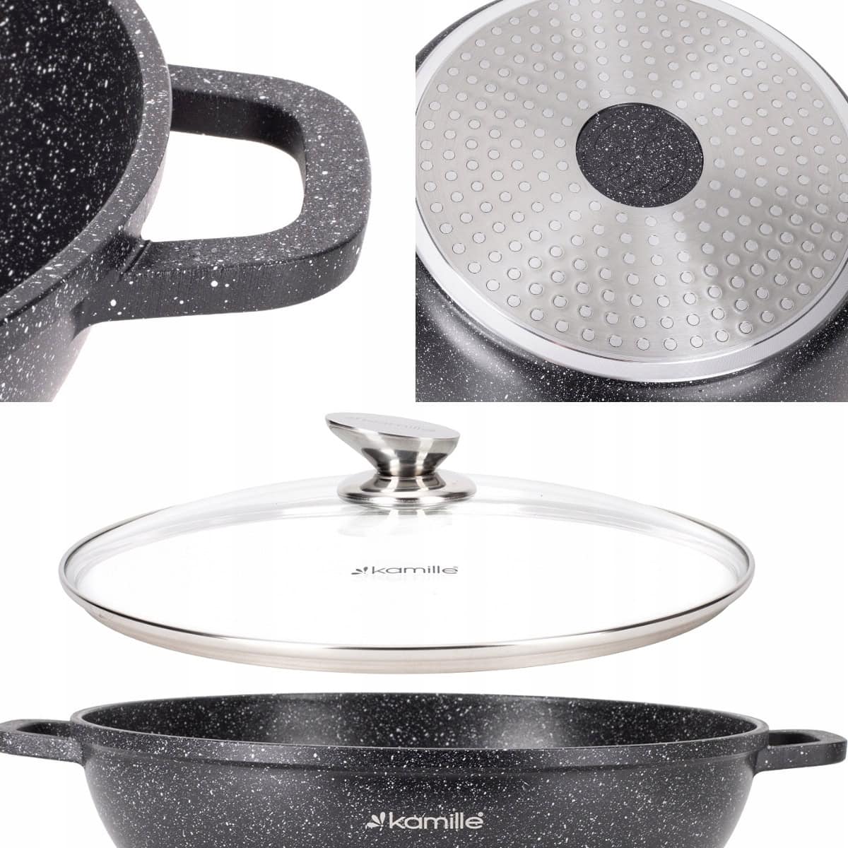 Cratita, invelis marmorat, 5.5 L, cu capac de sticla, aluminiu, inductie - imagine 6