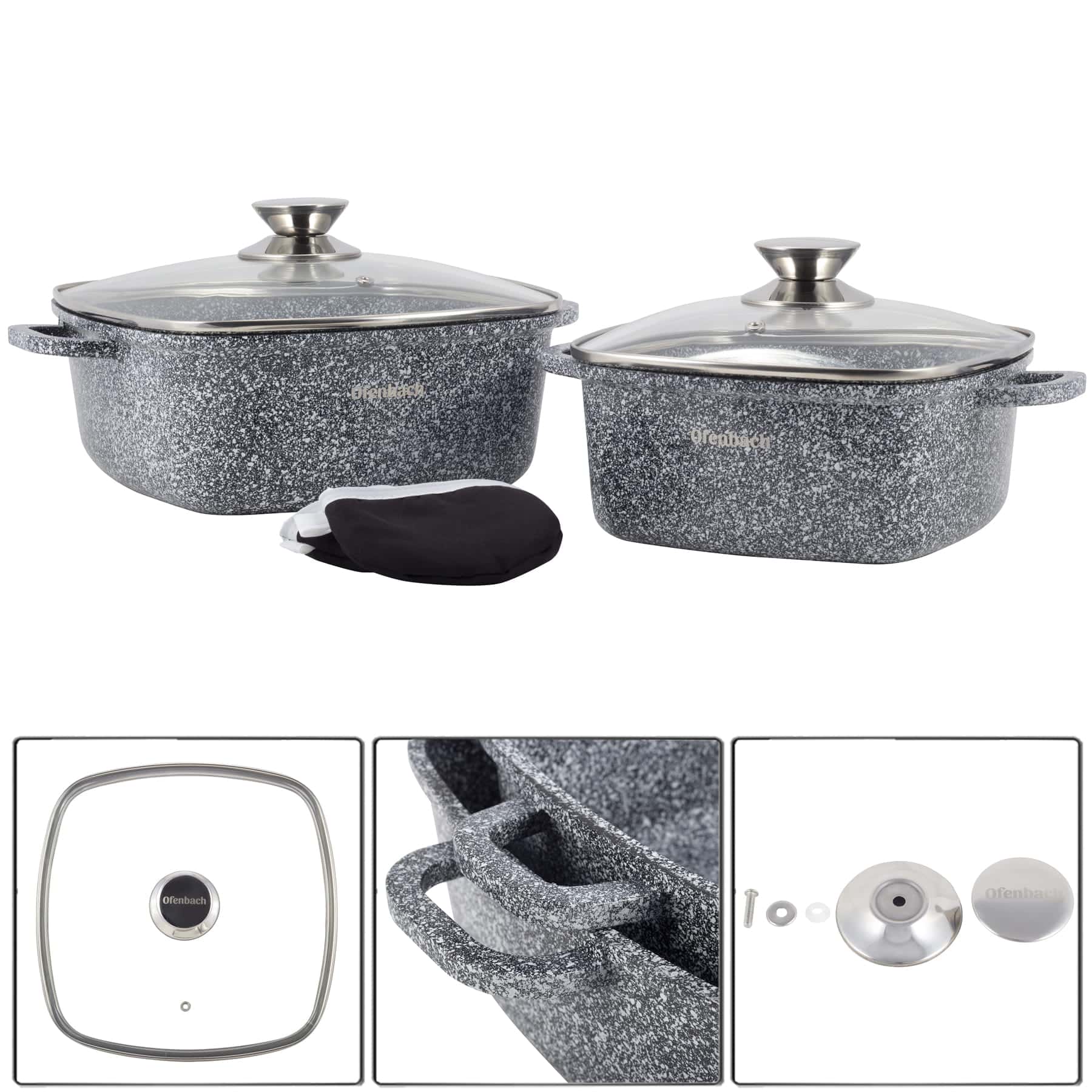 Set 2 oale cu capace, granit, 2.3 L / 4.4 L, 20 cm / 24 cm - imagine 2