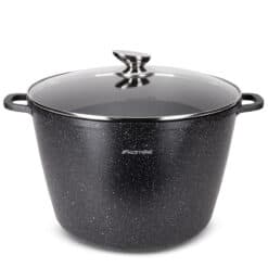 Oala, aluminiu turnat, invelis marmorat, 14 L, capac sticla, inductie