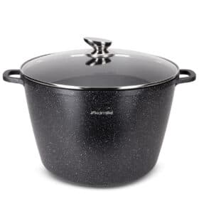 Oala, aluminiu turnat, invelis marmorat, 14 L, capac sticla, inductie