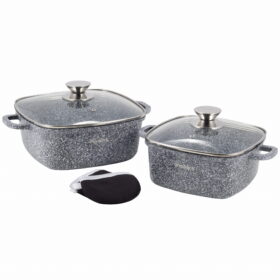 Set 2 oale cu capace, granit, 2.3 L / 4.4 L, 20 cm / 24 cm