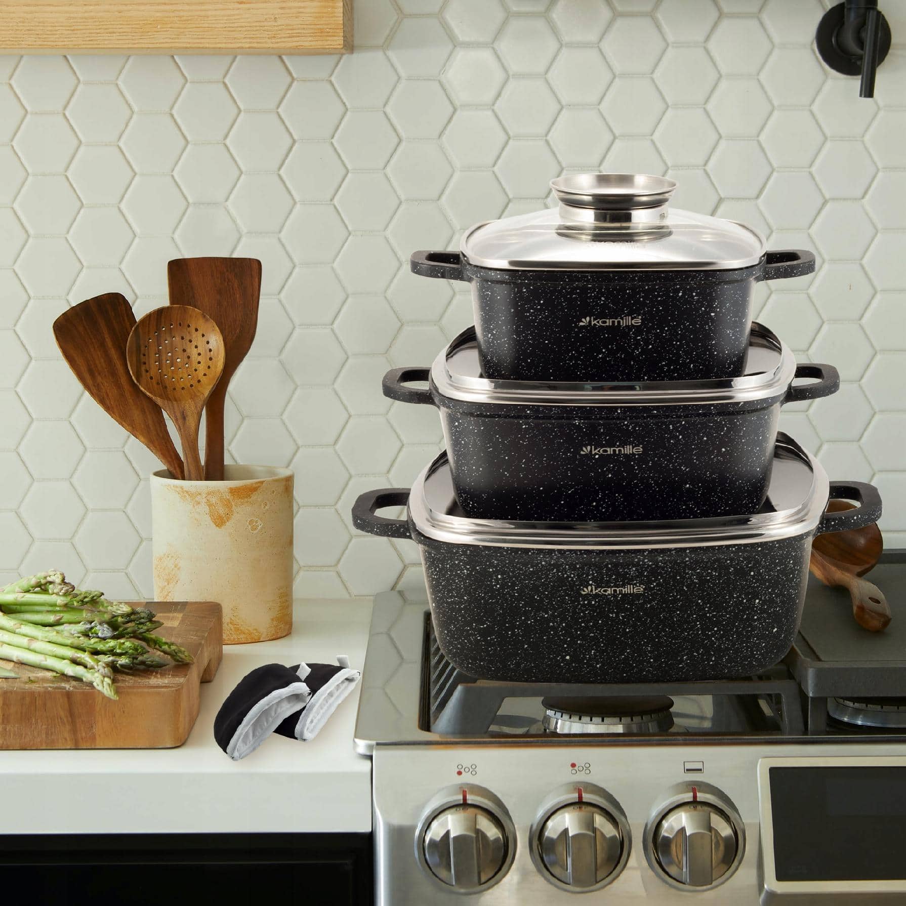 Set 3 oale, acoperire marmura, 2.3L/4.4L/6.5L - imagine 5