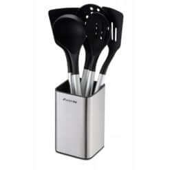 Set ustensile de bucatarie 5 piese, inox si nylon, cu suport