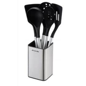 Set ustensile de bucatarie 5 piese, inox si nylon, cu suport