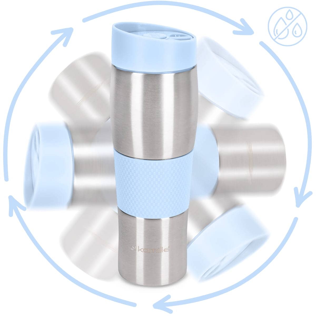 Cana termos din inox, antiderapanta, 480ml, ECO, Albastru - imagine 3