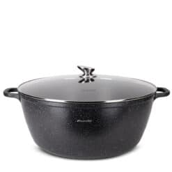 Oala, aluminiu turnat, invelis marmorat, 22 L, capac sticla, inductie