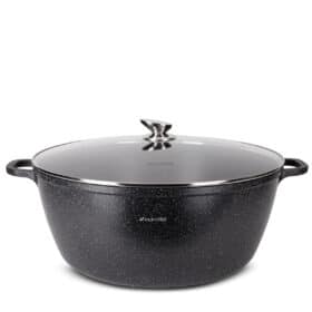 Oala, aluminiu turnat, invelis marmorat, 22 L, capac sticla, inductie