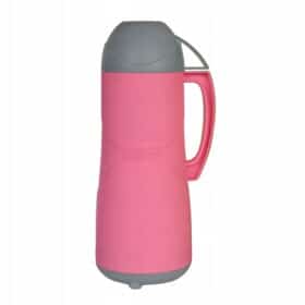 Termos bidon pentru calatorii, 1 L, vas interior sticla, capac pahar, izolatie termica, Roz