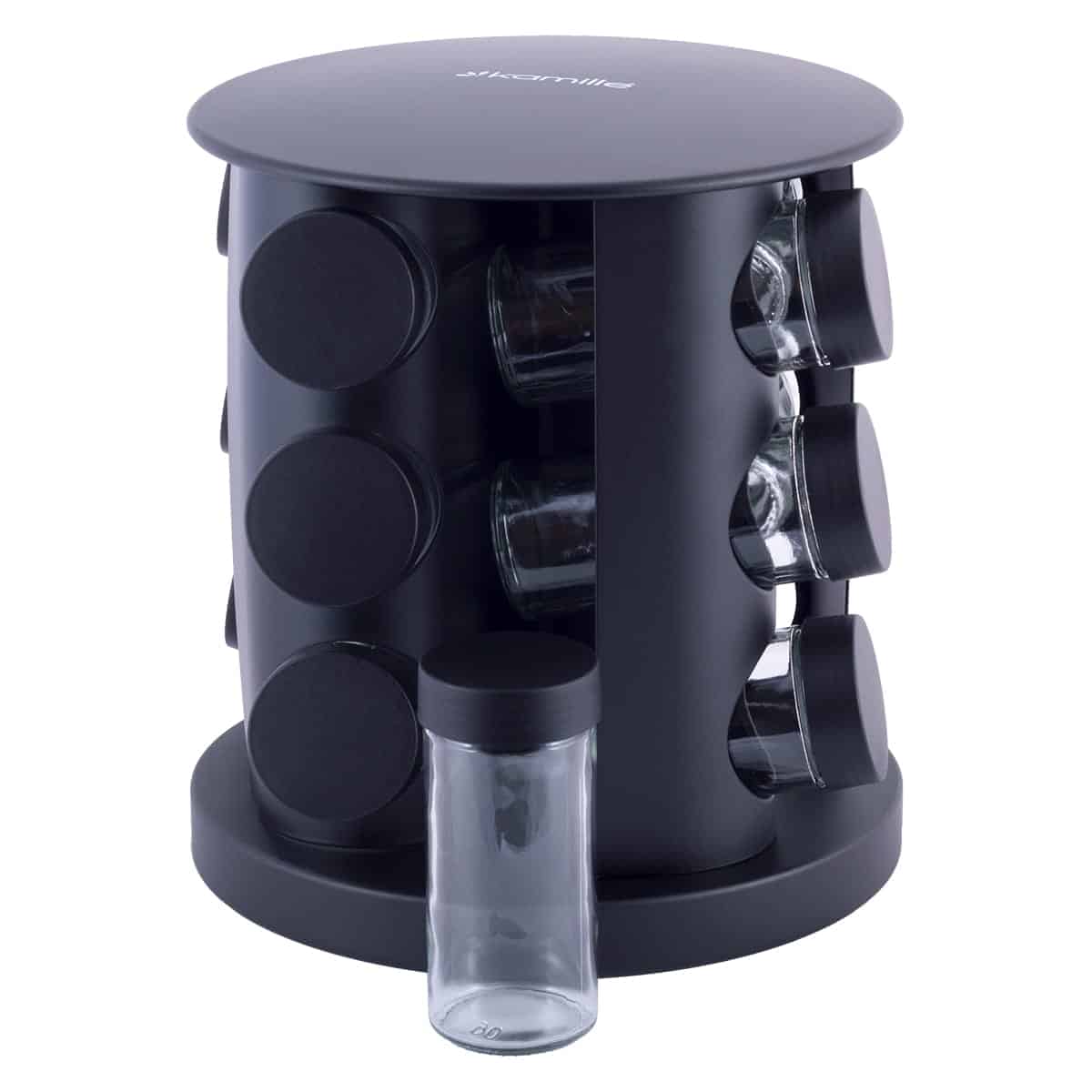 Set suport rotativ condimente, 12 recipiente, inox, negru - imagine 2