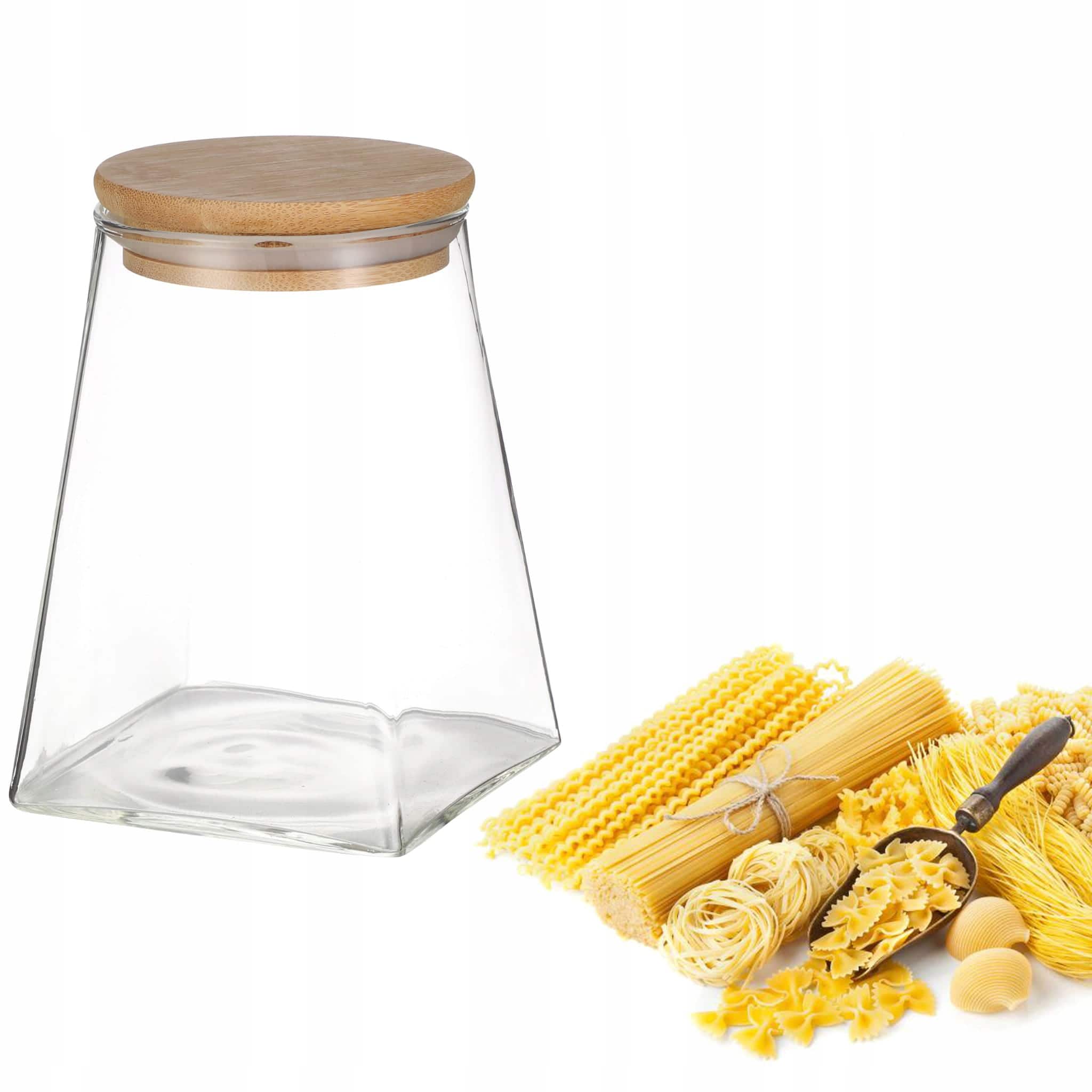 Borcan pentru condimente, sticla transparenta cu capac din bambus, 600 ml, etans, 9x9x11.6cm, - imagine 3