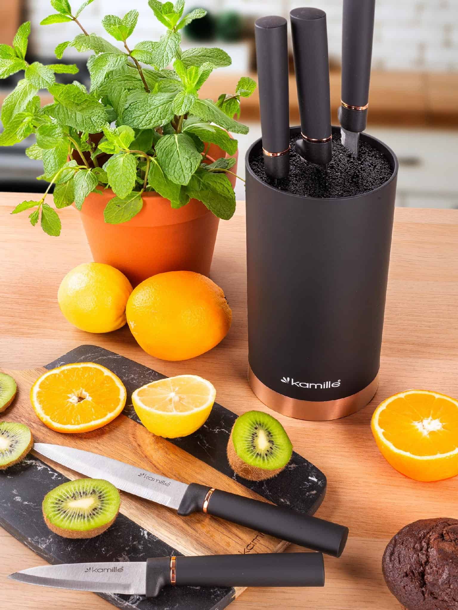 Set Cutite 6 piese, suport negru, lame inox, manere soft-touch - imagine 2