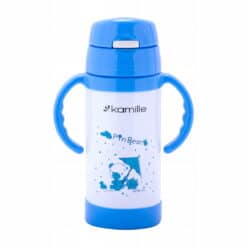 Cana cu pai termica, din sticla, pentru copii, 350 ml, cu manere