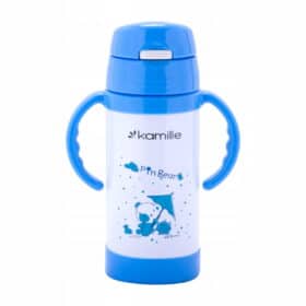 Cana cu pai termica, din sticla, pentru copii, 350 ml, cu manere