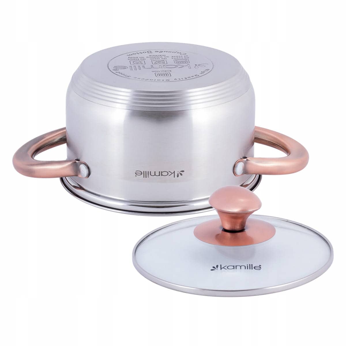 Oala, otel inoxidabil, capac sticla, 1.5 L, 16 cm, inductiva - imagine 3