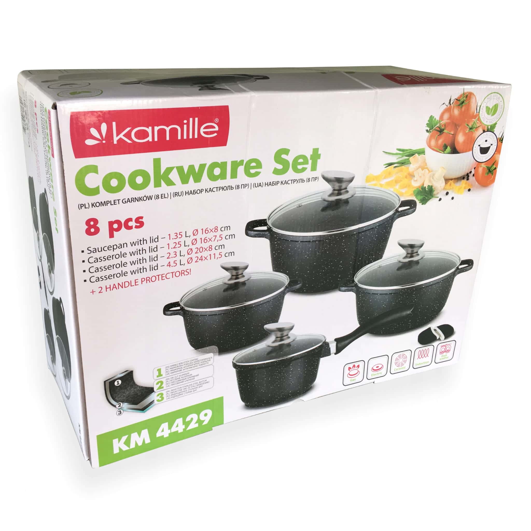 Set 4 Oale cu capac, aluminiu/marmura, 1.25 L - 4.5 L, negru - imagine 5