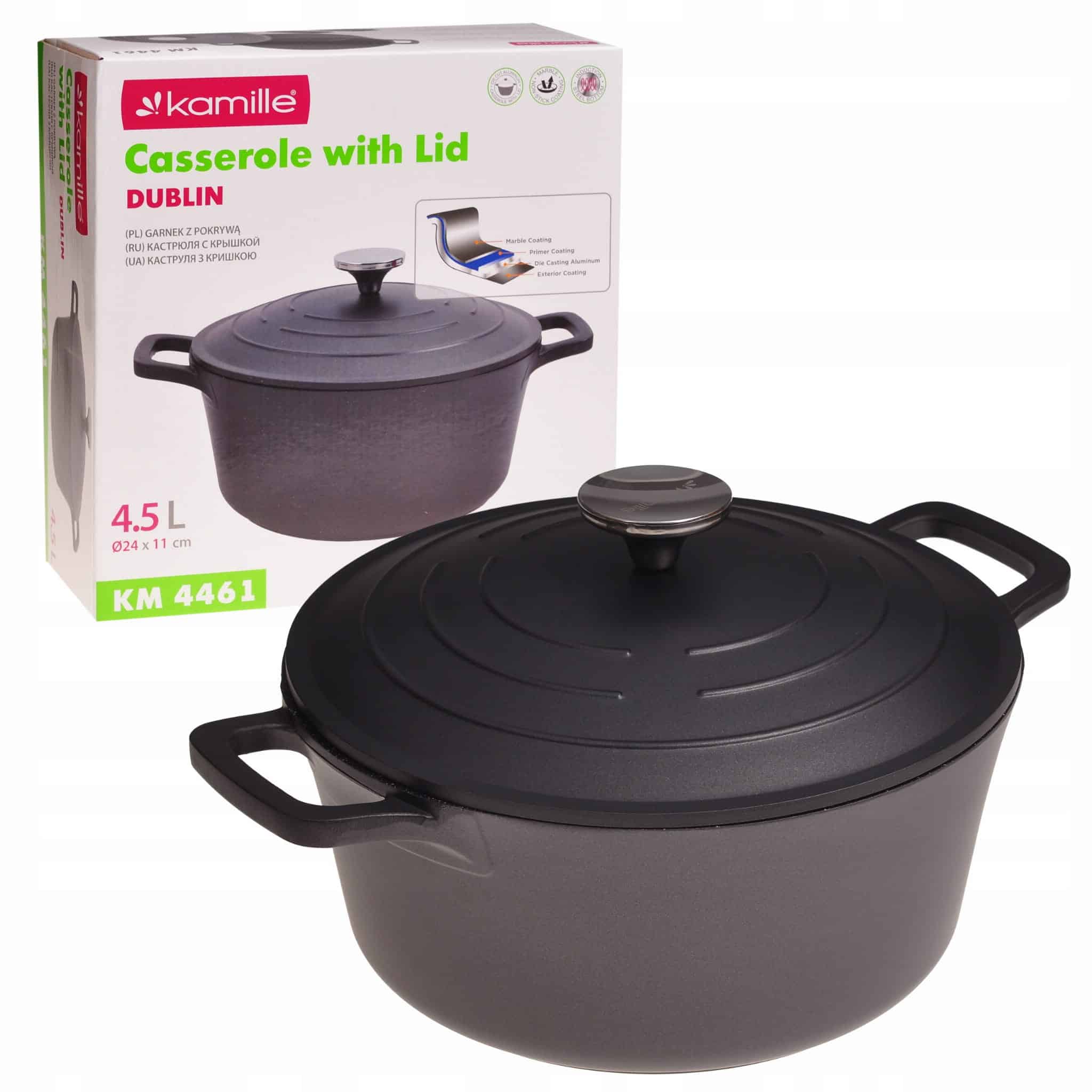 Oala cu capac, aluminiu, antiaderenta, 4.5 L, 24 x 11 cm - imagine 2