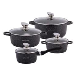Set 4 Oale cu capac, aluminiu/marmura, 1.25 L - 4.5 L, negru