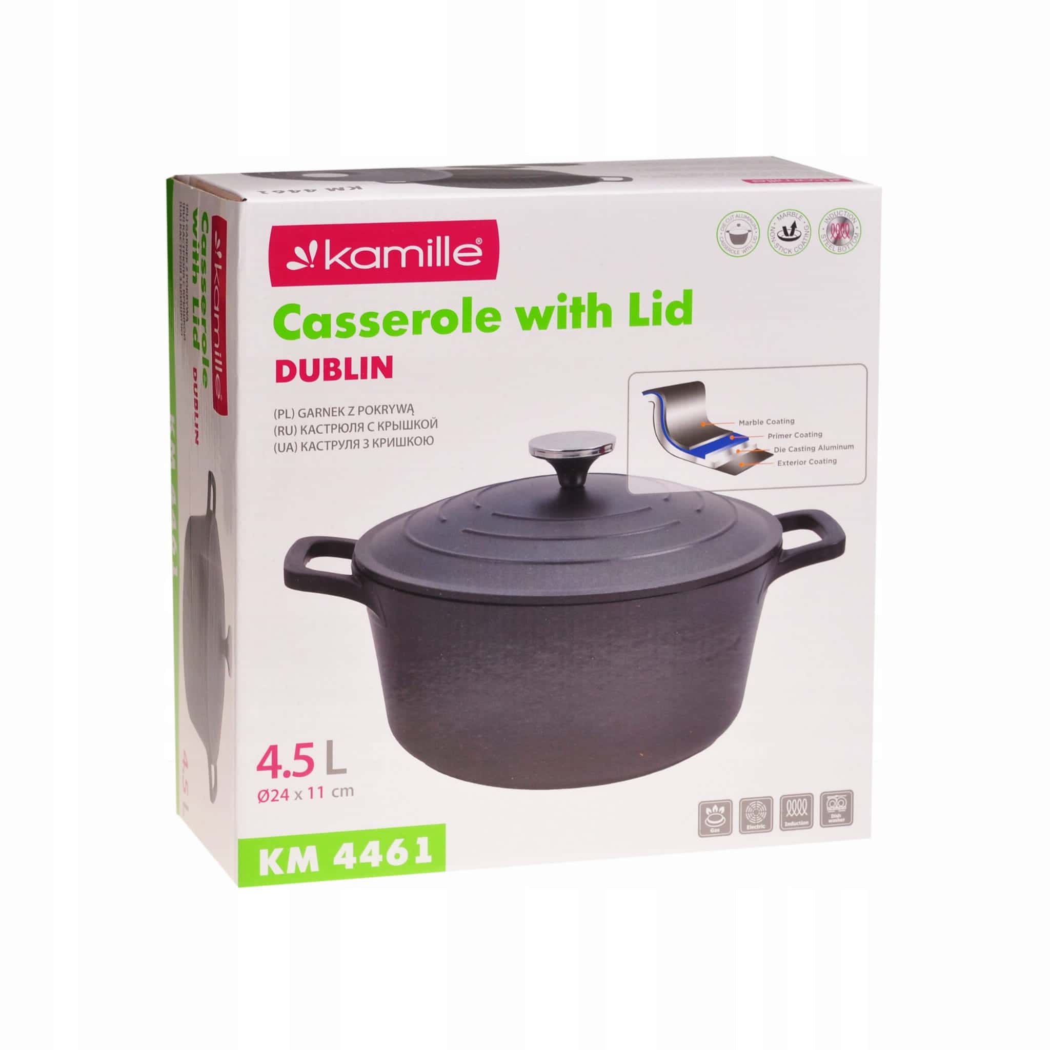 Oala cu capac, aluminiu, antiaderenta, 4.5 L, 24 x 11 cm - imagine 3